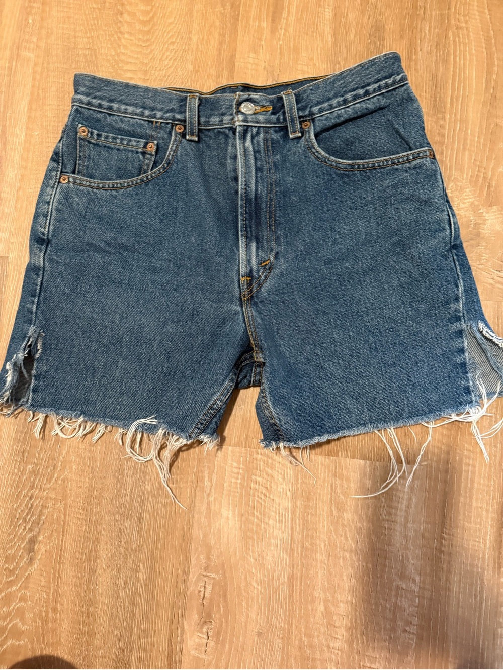 Levi's Medium Blue Raw Hem High-Rise Denim Cutoff Shorts